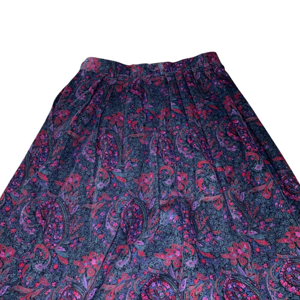 LL Bean Womens Vintage 90s Corduroy Paisley Midi Skirt 10 Cottagecore Pleated - Picture 8 of 8